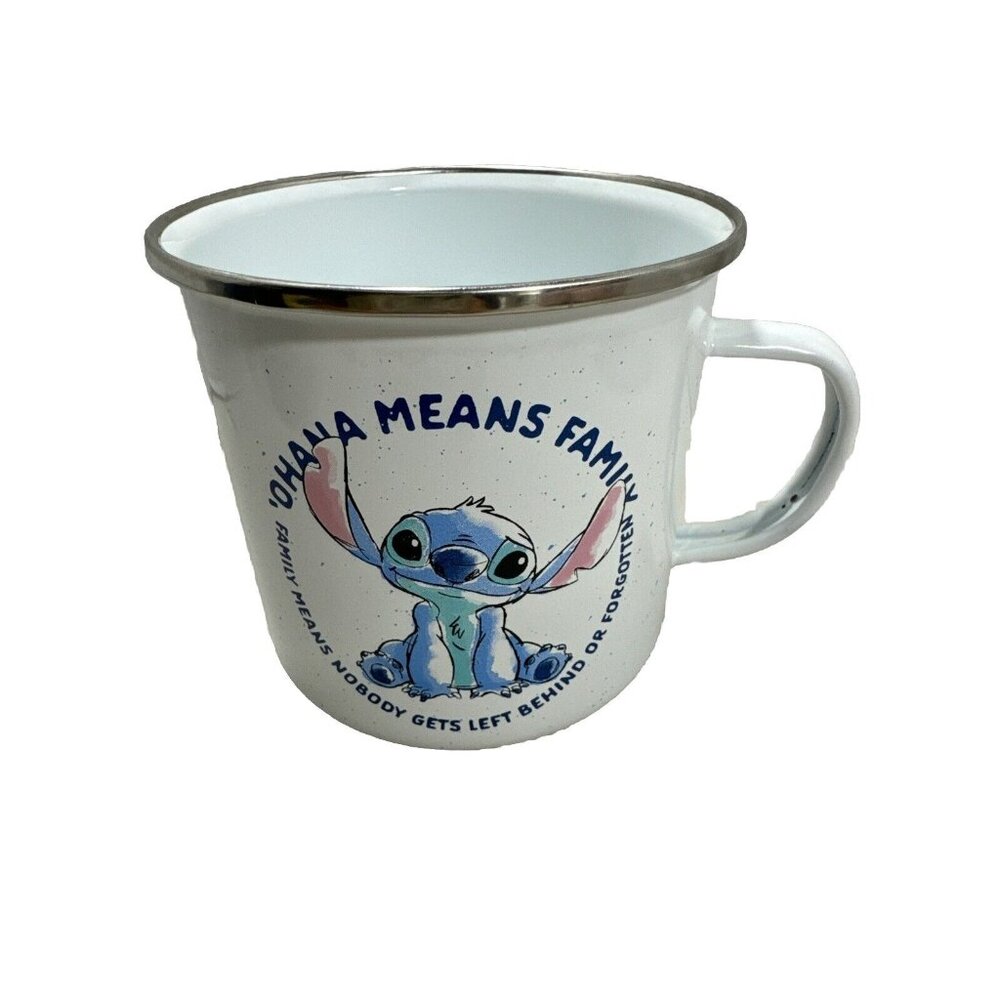 Disney Stitch Movie "Ohana Means Family" Enamel Campaign Metal Mugs